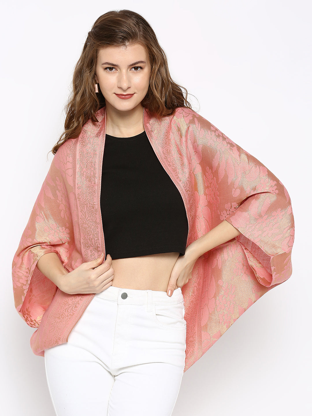 Brocade Floral Pattern Pink Shrug