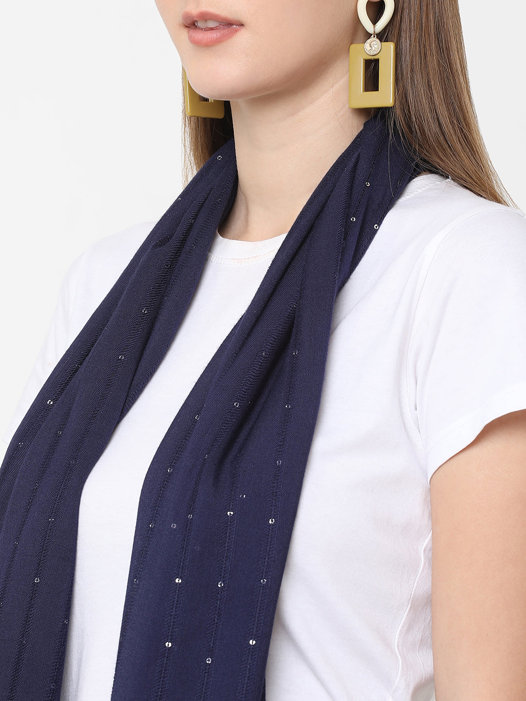 Navy Blue Sequins Scarf