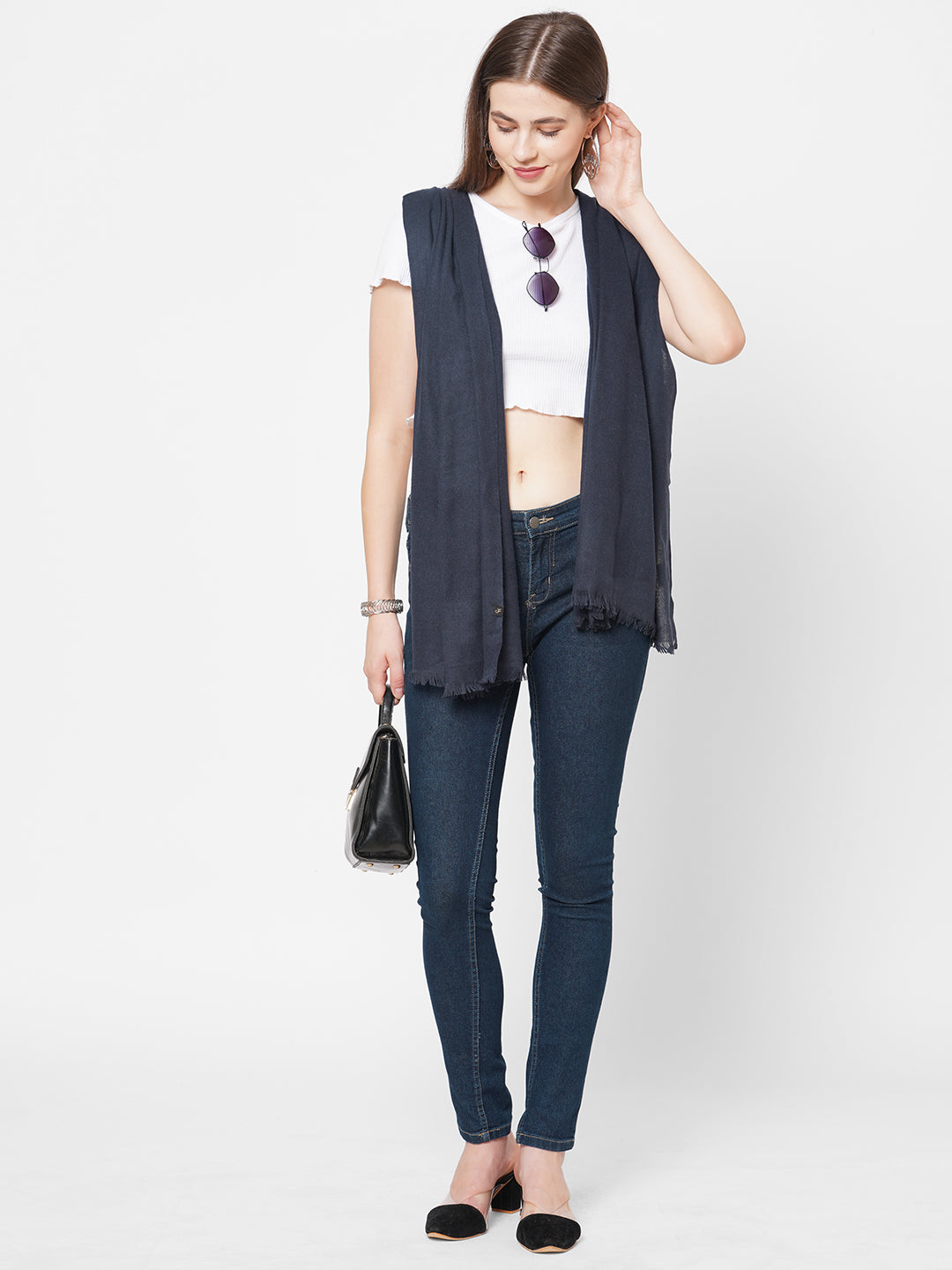 Blanket Style Navy Blue Scarf
