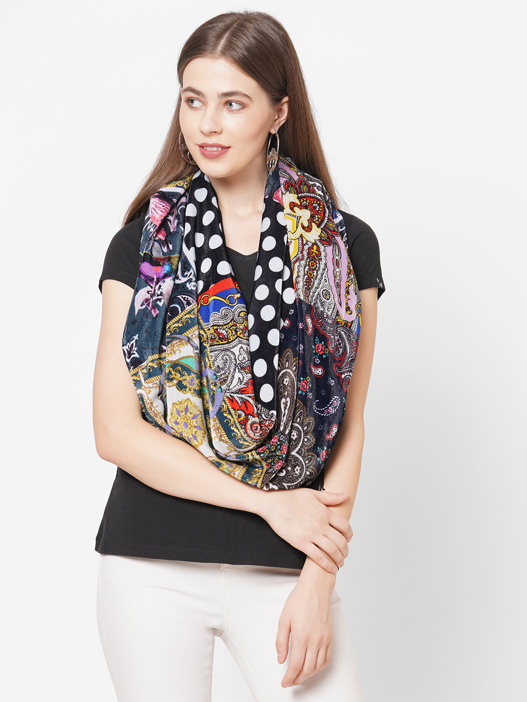 Patchwork Printed Velvet Scarf