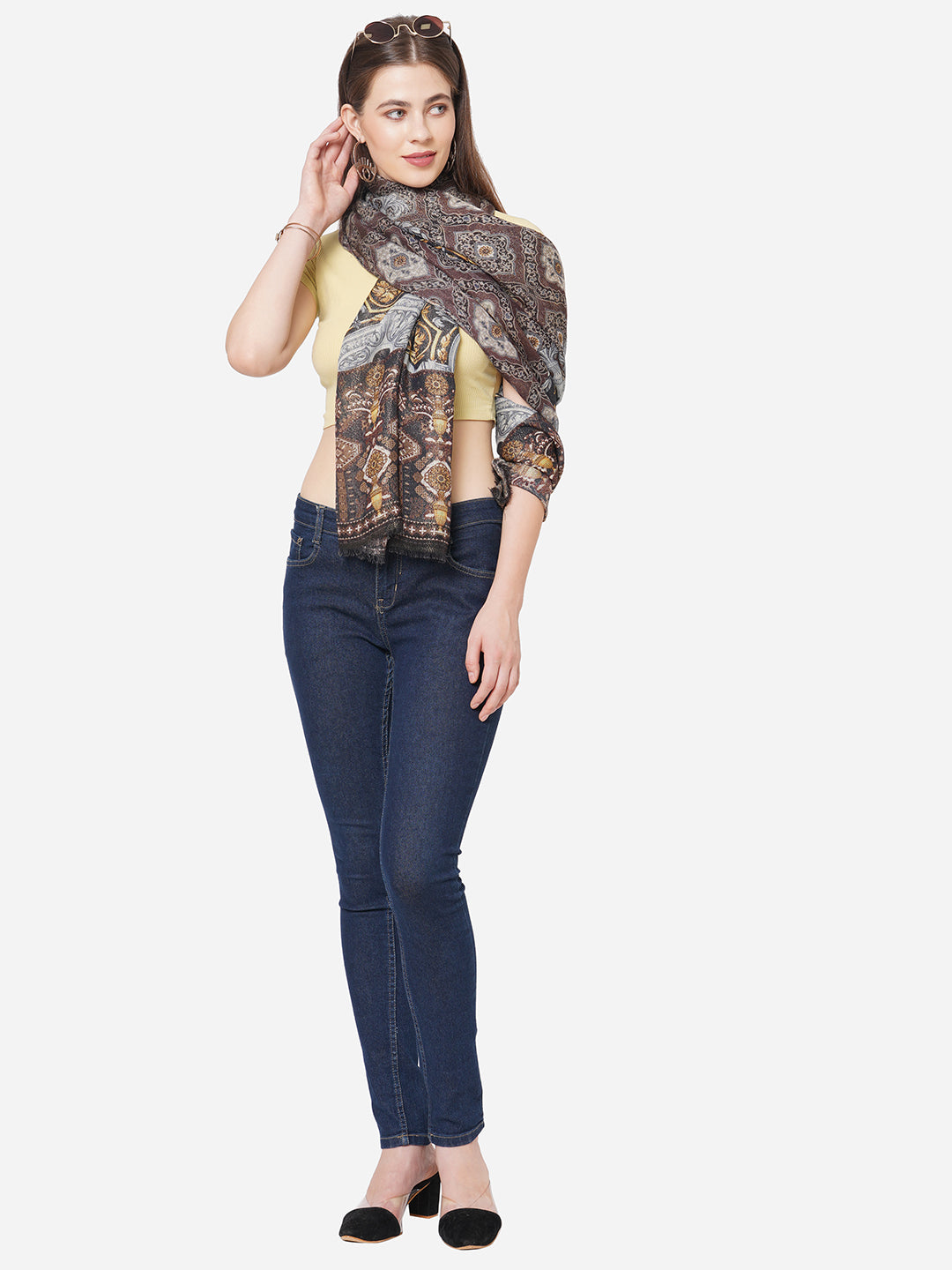 Vintage Print Metallic Scarf