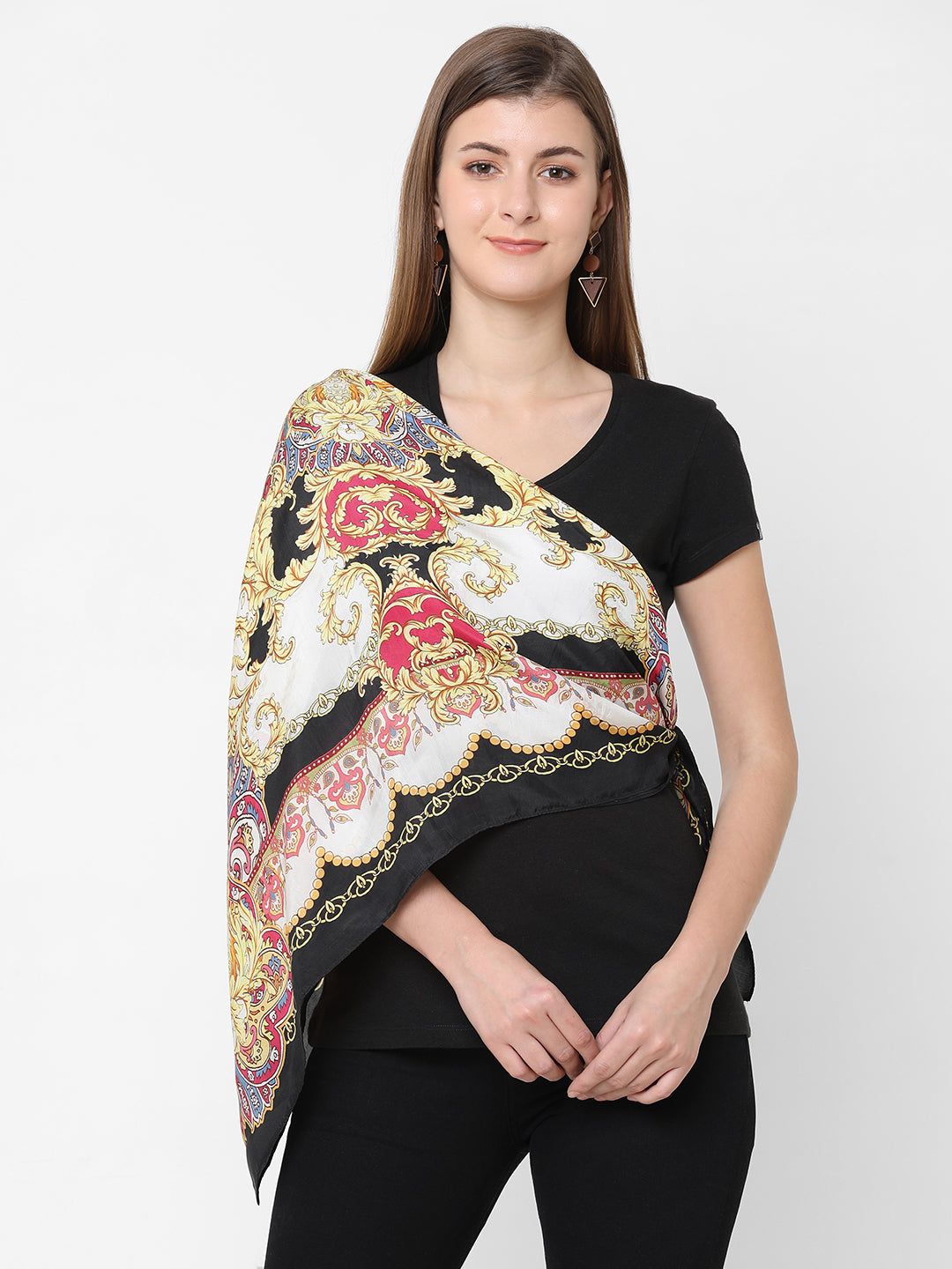 French Tapestry Black & Red Silk Scarf
