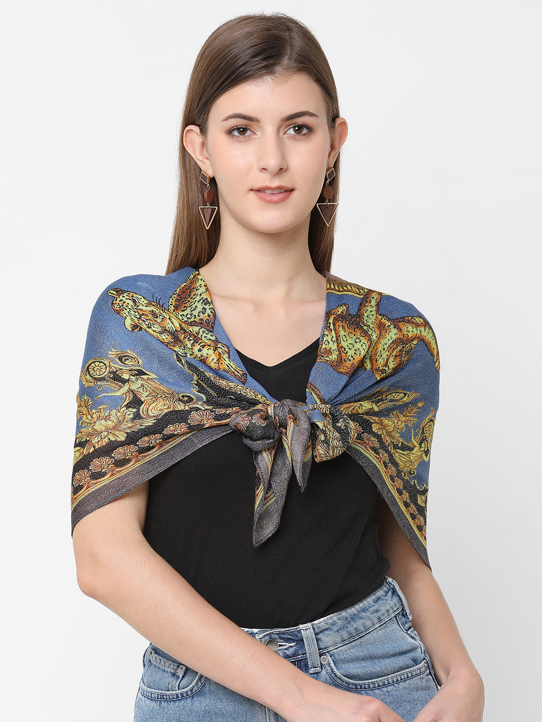 French Tiger Printed Metallic Scarf