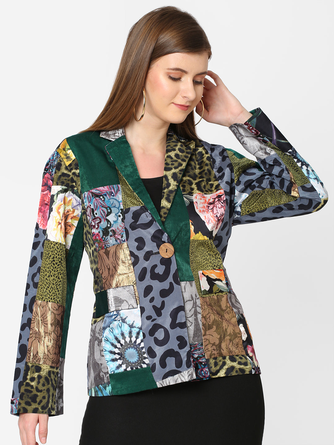 Multicolor Patchwork Printed Short Blazer