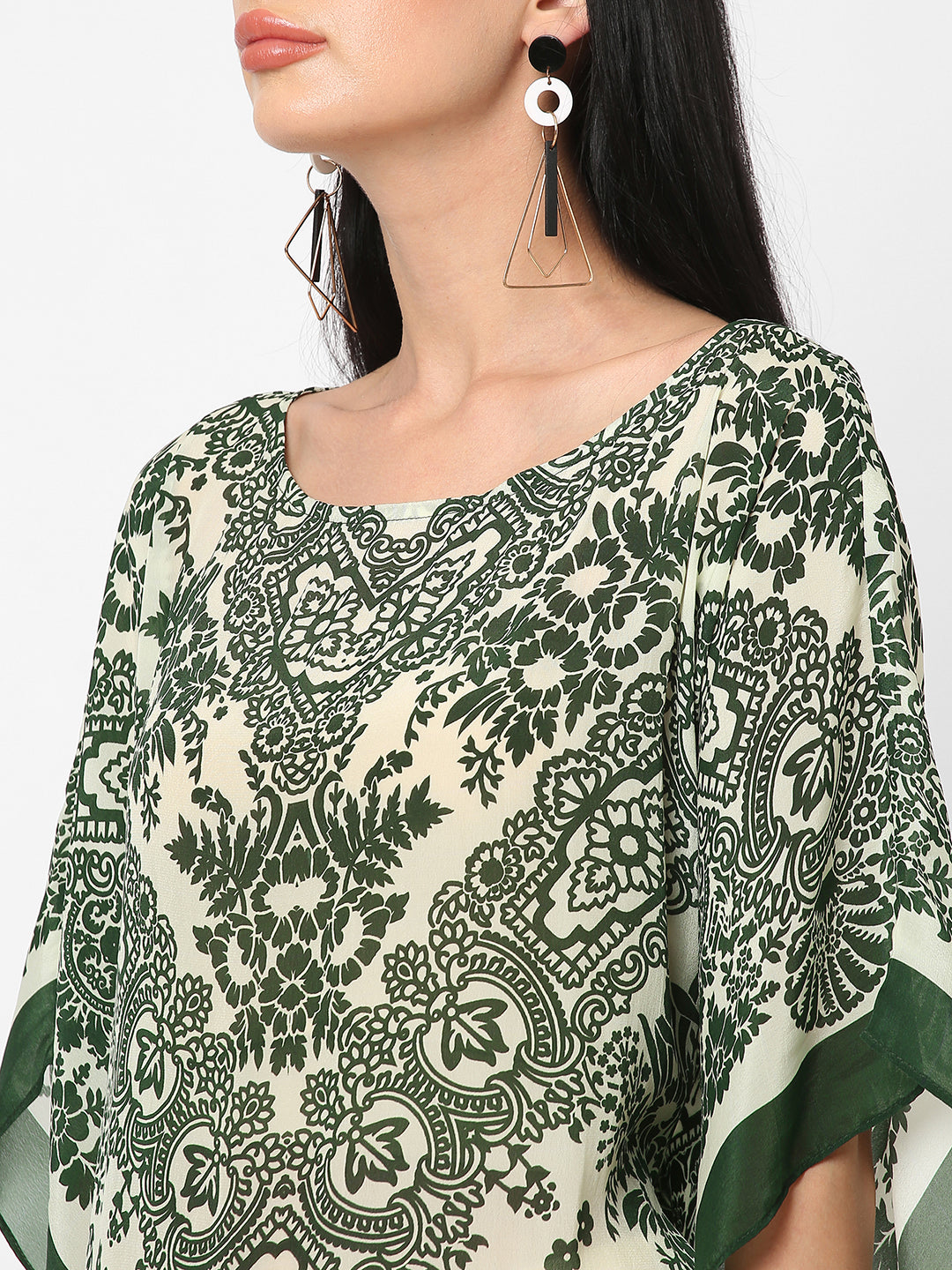 Green Floral Printed Kaftan Top