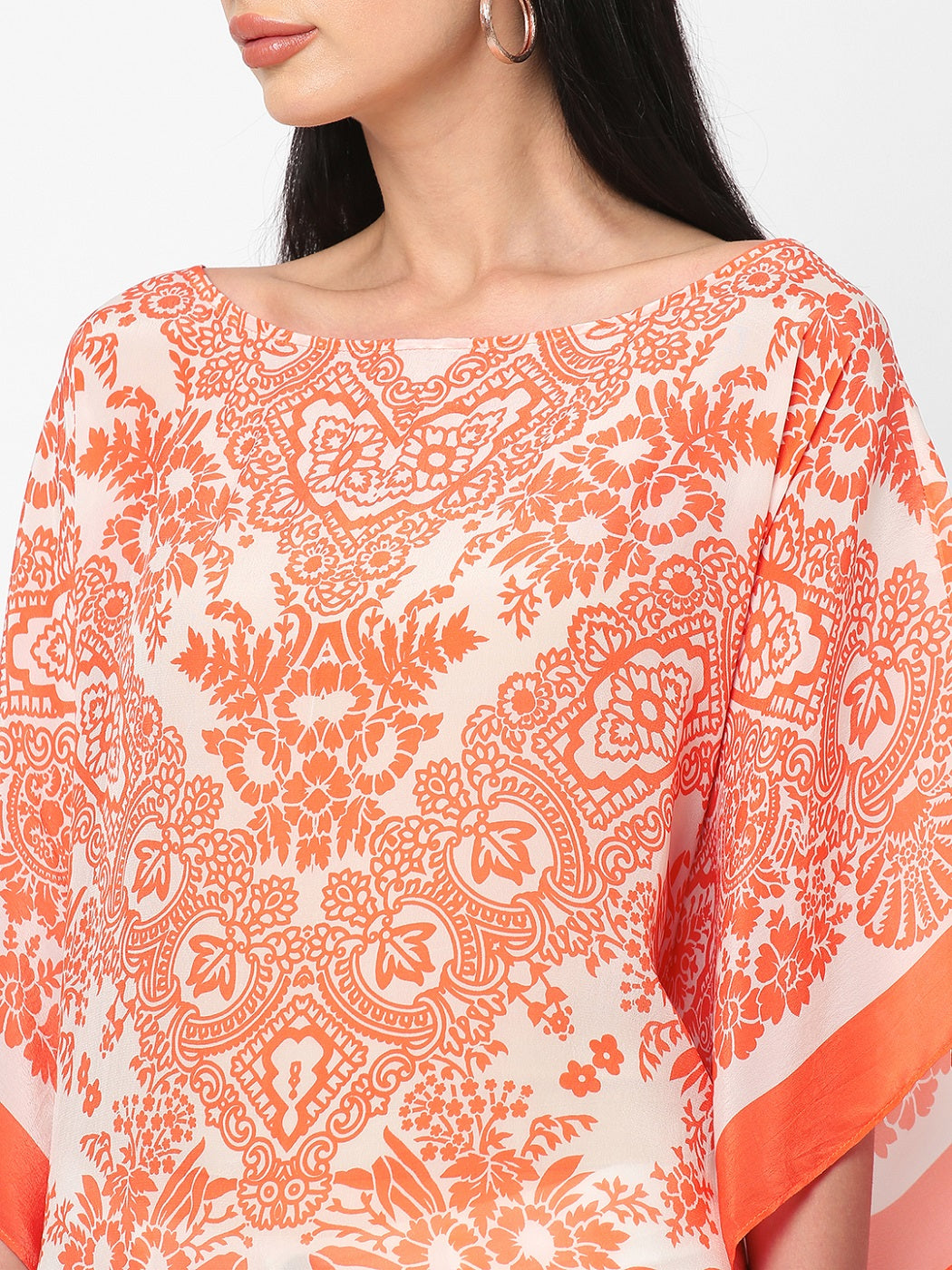 Orange Floral Printed Kaftan Top