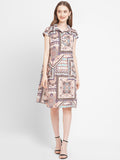 Blue & Beige Classic Chain Printed Tunic Dress