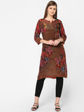 Brown Floral & Rope Printed Kurta