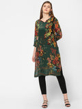 Bottle Green Floral & Rope Printed Kurta