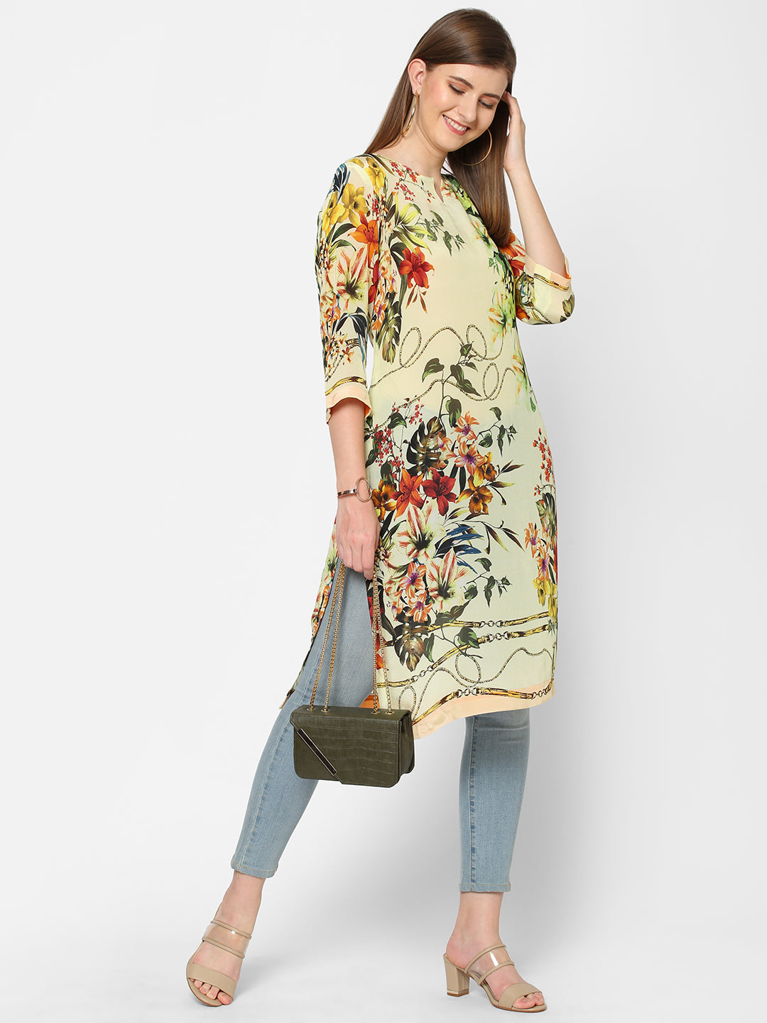 Off White Rope & Floral Kurta