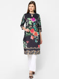 Black Floral Cotton Kurta