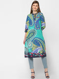 Enlarged Paisley Aqua Printed Kurta