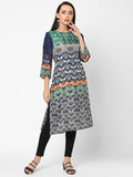 Green & Blue Floral Printed Kurta