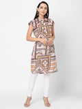 Brown & Beige Classic Chain Printed Tunic Dress