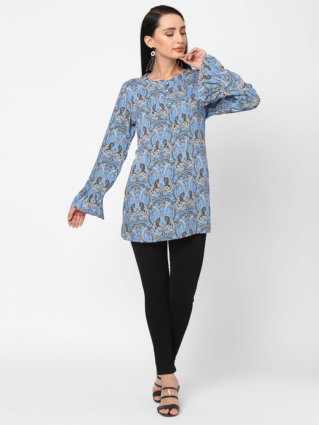 Blue Bell Sleeves Paisley Printed Short Tunic