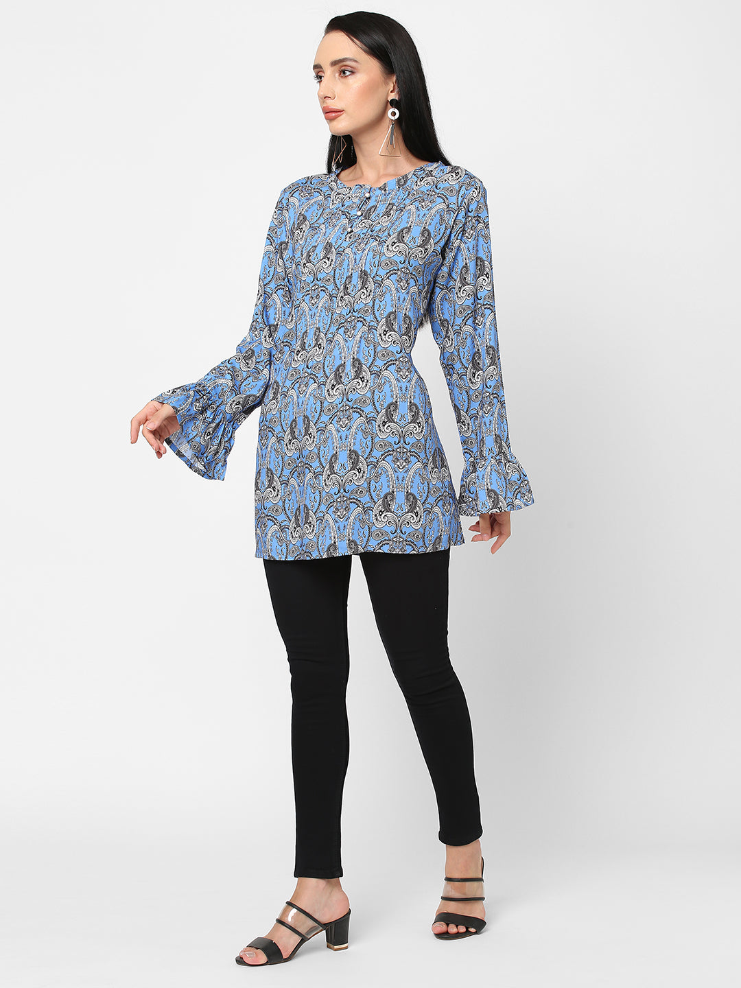 Blue Bell Sleeves Paisley Printed Short Tunic