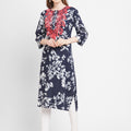 Navy Blue Embroidered Floral Viscose Kurta