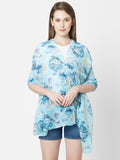 Blue Floral Printed Pleated Scarf