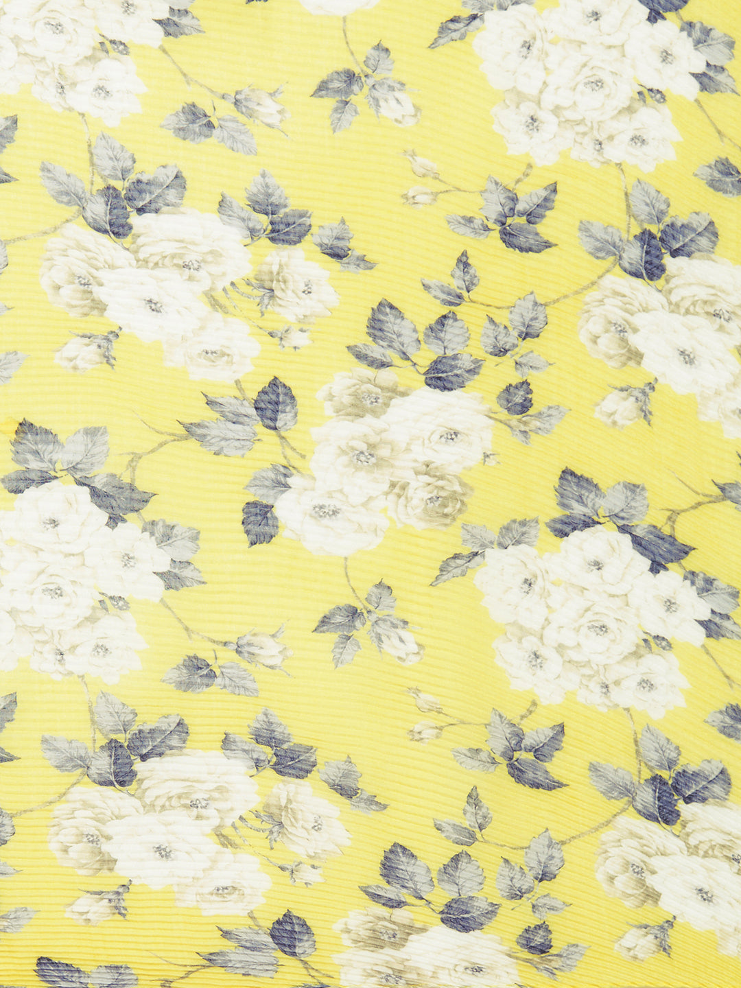 Yellow Floral Printed Pleated Scarf