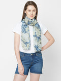 Blue Floral Printed Pleated Scarf