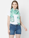 Ocean Green Floral Printed Pleated Scarf