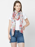Cream Floral Printed Pleated Scarf