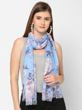 Blue Floral Sequins Printed Scarf