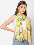 Yellow Floral Printed Sequins Scarf
