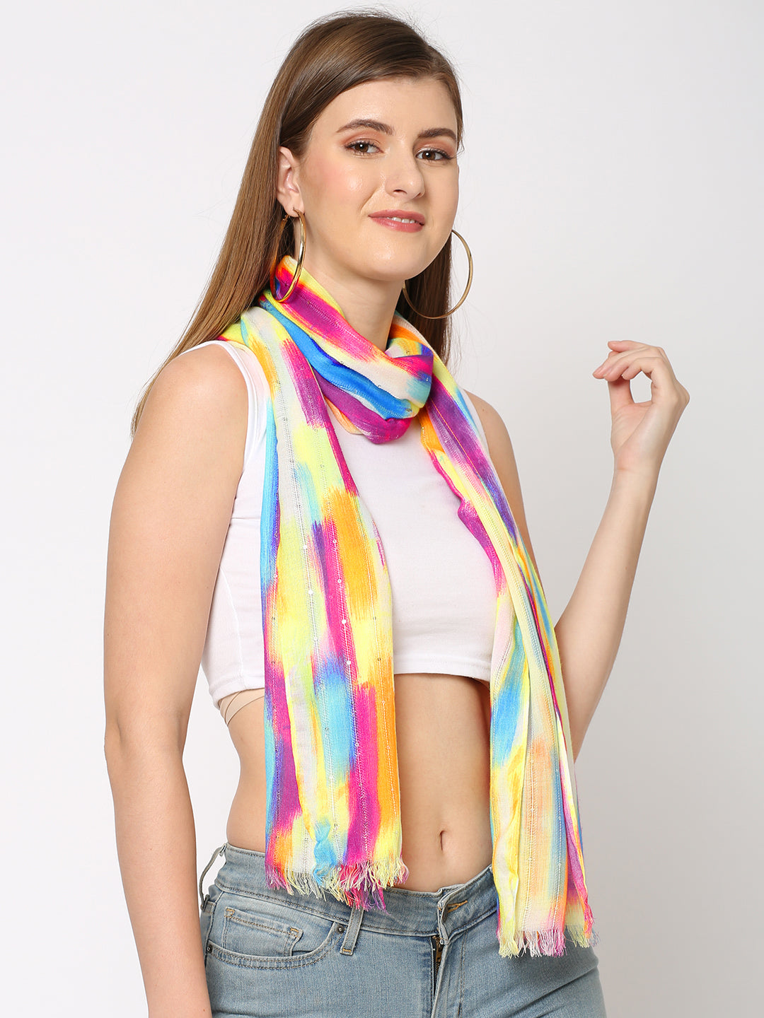 Abstract Multicolor Sequins Printed Scarf