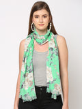 Green Floral Printed Sequins Scarf