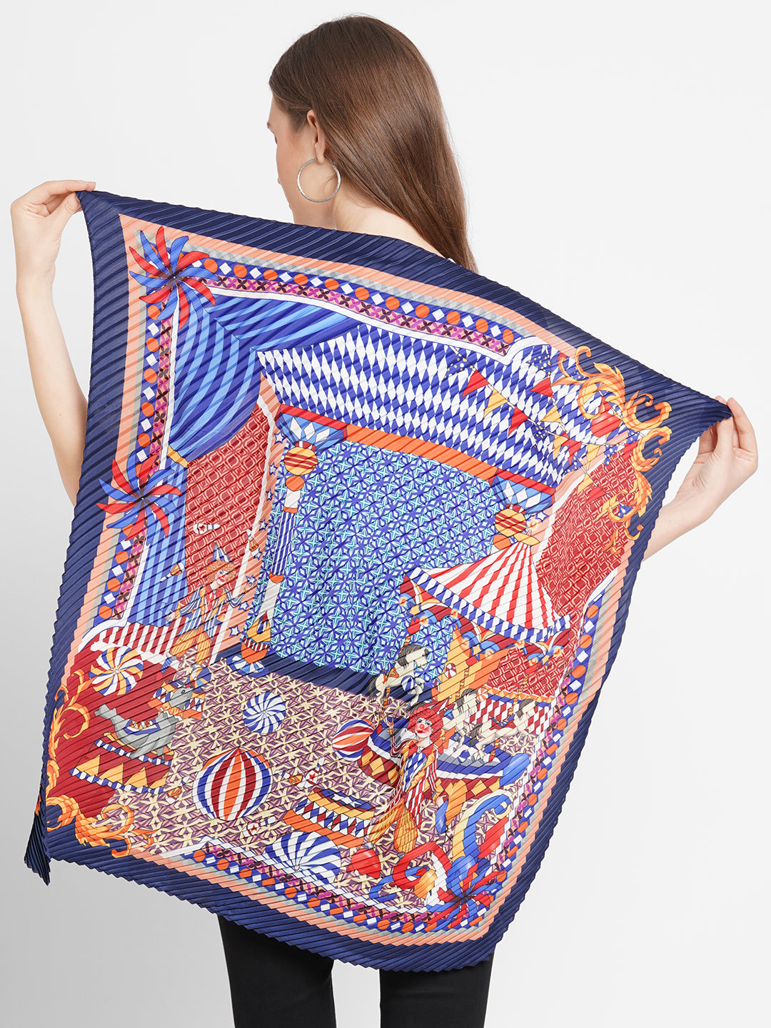 Blue Circus Printed Pleated Scarf