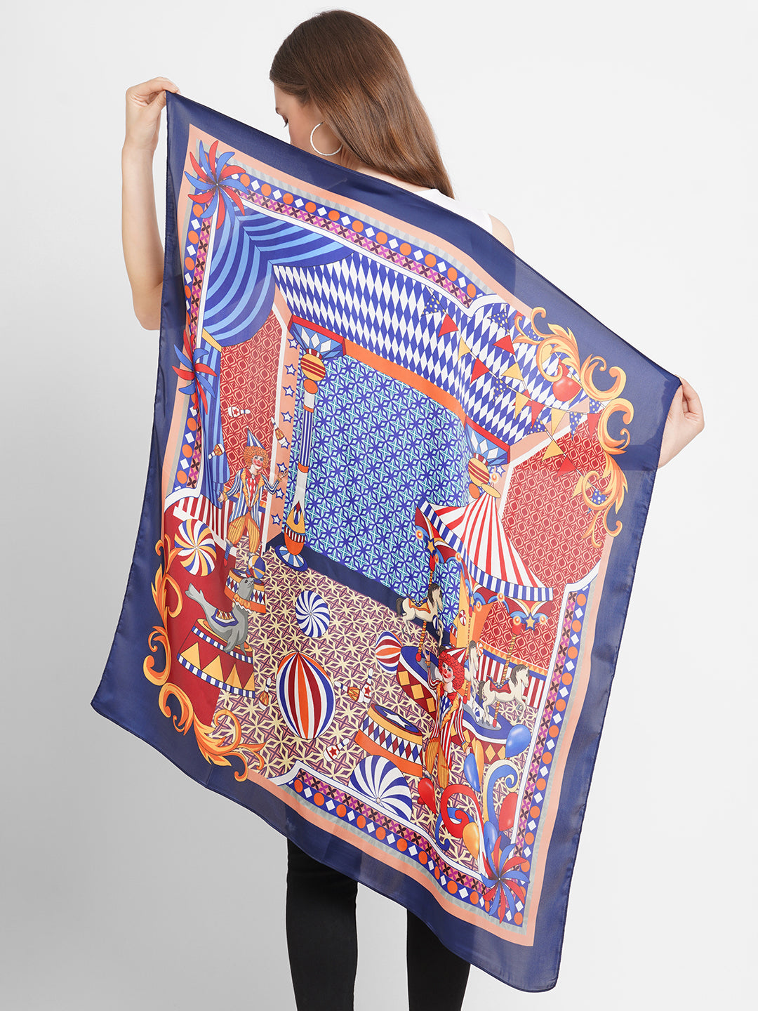 Blue Circus Printed Pleated Scarf