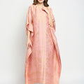 Pink & Gold Motif Designed Long Brocade Kaftan