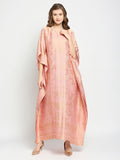 Pink & Gold Motif Designed Long Brocade Kaftan
