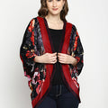 Red & Black Flower Printed Velvet Cocoon Jacket
