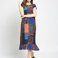 Multicolor Patchwork Printed Pleated Dress