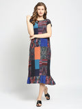 Multicolor Patchwork Printed Pleated Dress