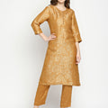 Mustard Rose & Petal Design Brocade Kurta
