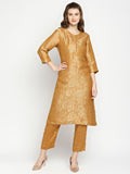 Mustard Rose & Petal Design Brocade Kurta