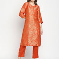 Orange Rose & Petal Design Brocade Kurta