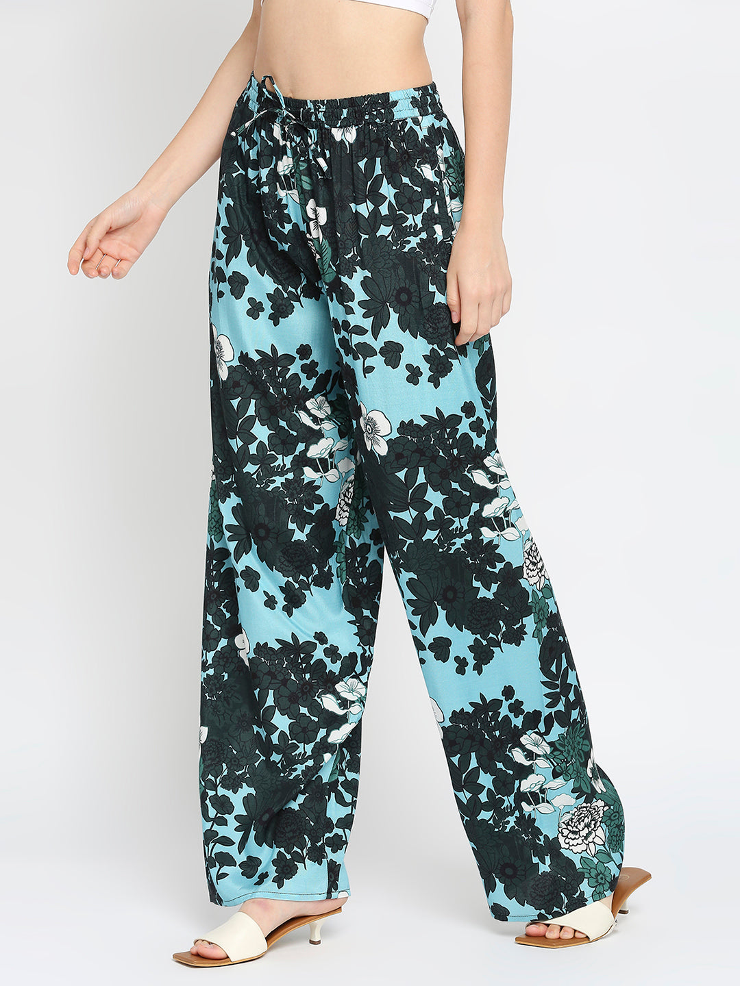 Blue Floral Printed Pant