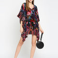 Velvet Flower Printed Blue Kaftan