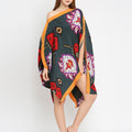 Yellow Border Ikat Printed Off Shoulder Pleated Poncho