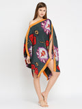 Yellow Border Ikat Printed Off Shoulder Pleated Poncho
