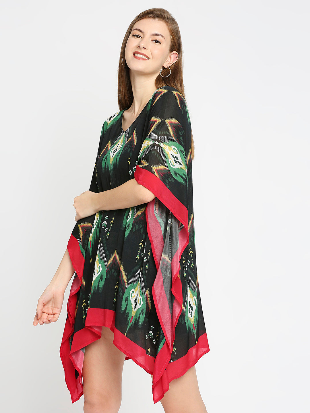 Ikat Printed Green Short Kaftan