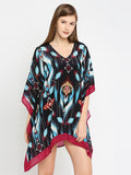 Blue & Pink Ikat Printed Short Kaftan