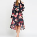 Navy Blue Floral Printed Button up Dress