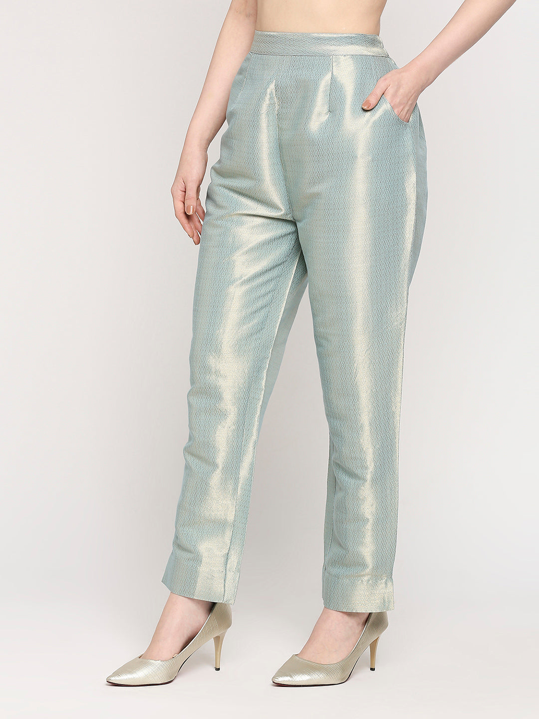 Aqua Diamond Dobby Gold Design Brocade Pant