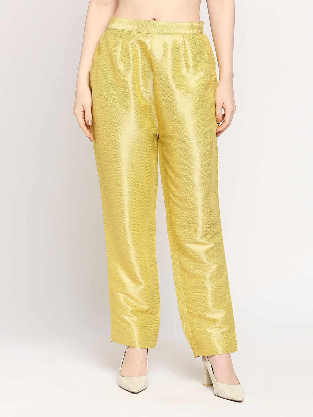 Lime Green Diamond Dobby Gold Design Brocade Pant