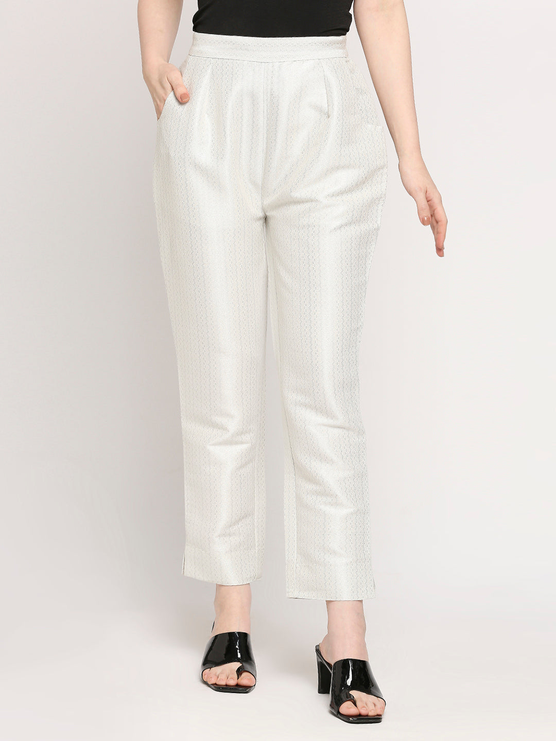 Silver Zigzag Dobby Design Brocade Pant